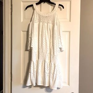 Eyelet, cold shoulder dress